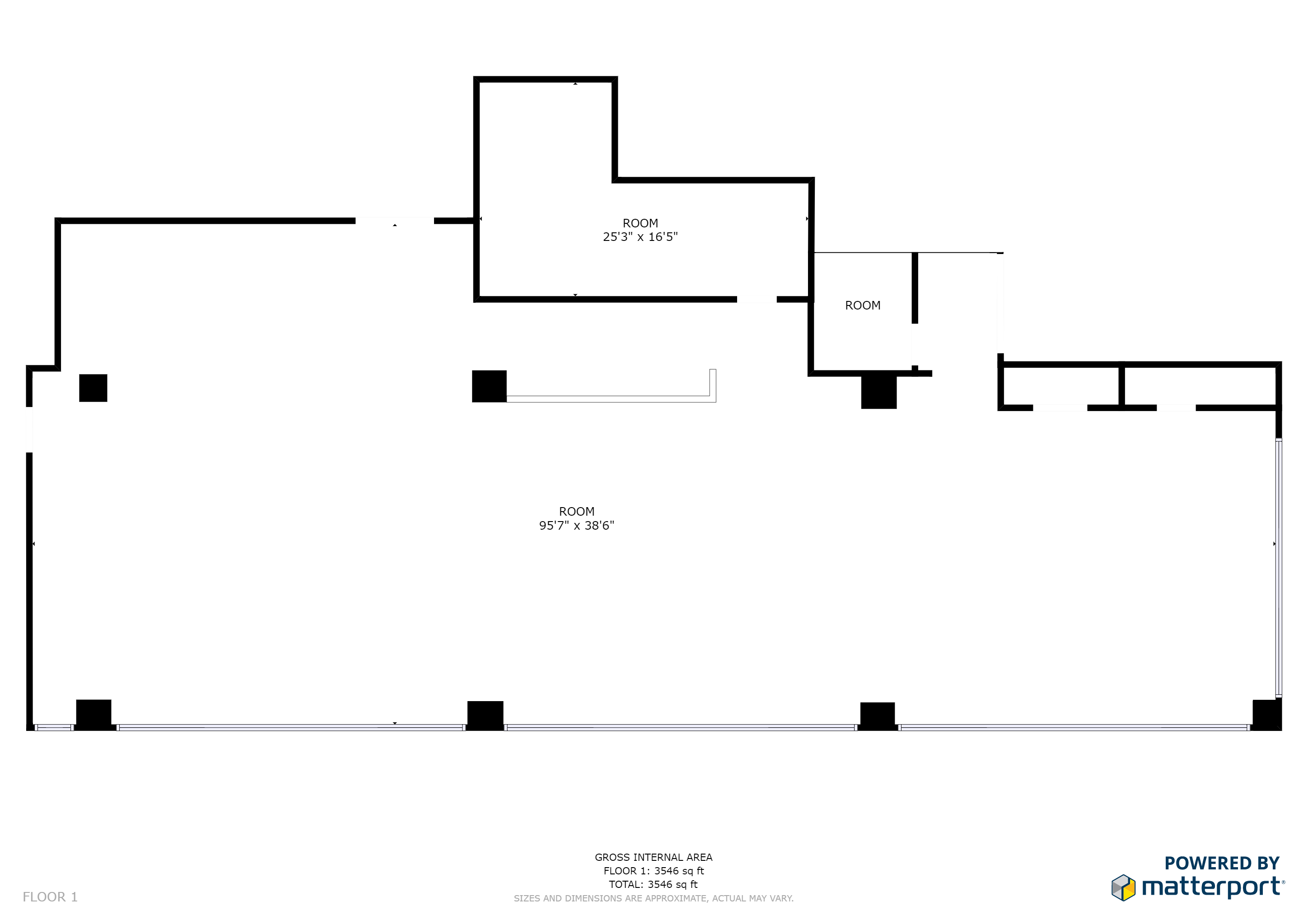 A floor plan of the ground level of a house.